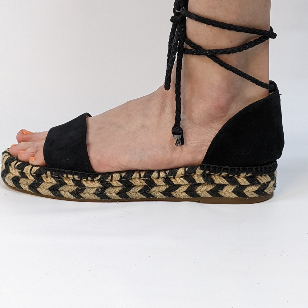 Splendid Espadrille Platform Sandal Black/Jute Leather Upper size 7 1/2